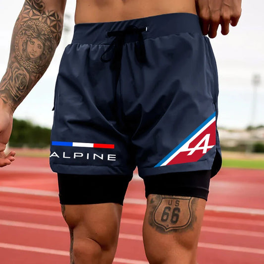 Men's Racing Print Double Layer Sports Shorts