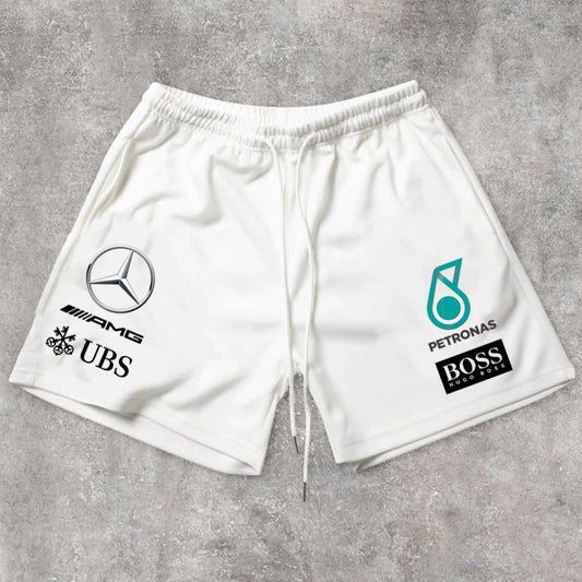 Racing Print Loose Lace-Up Shorts