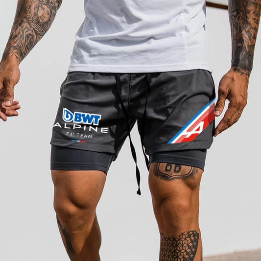 Men's Racing Print Double Layer Sports Shorts