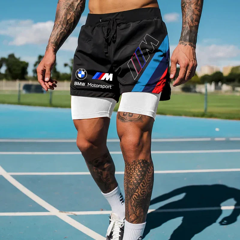 Men's Germany Racing Team Black Double Layer Sports Shorts