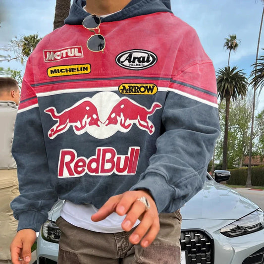 Men's Outdoor Casual Graphic Print Zipper Collar Racing Print Sweatshirt